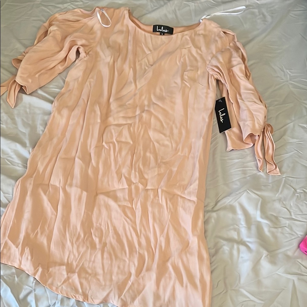 Lulu's Dusty Pink Ruched 3/4 Sleeve Dress
